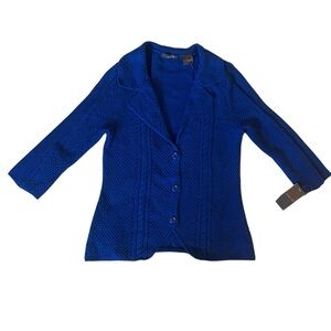 Heather B Royal Blue Button Front Cable Knit Cardigan 3/4 Sleeves Size Medium